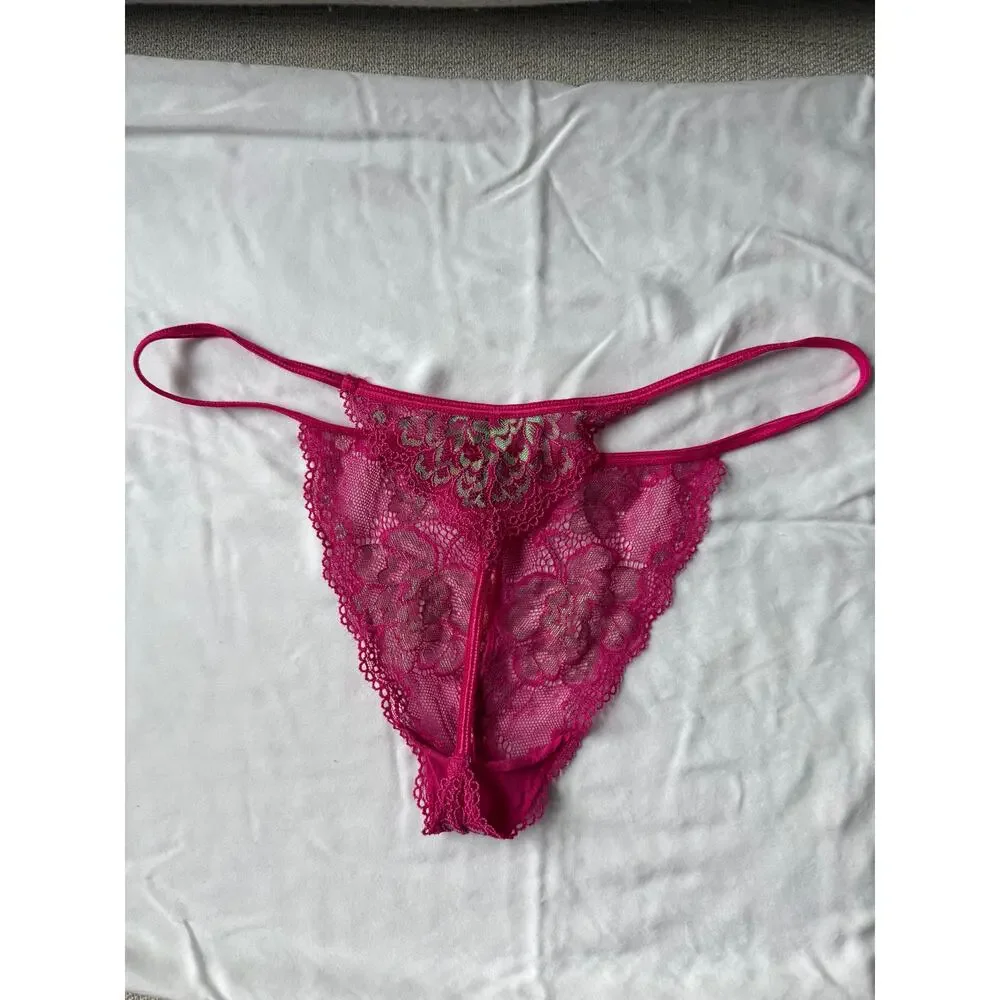 NWOT Daisy Fuentes Sheer Lace Thong Panty – Bright Pink – Size L - Picture 2 of 4